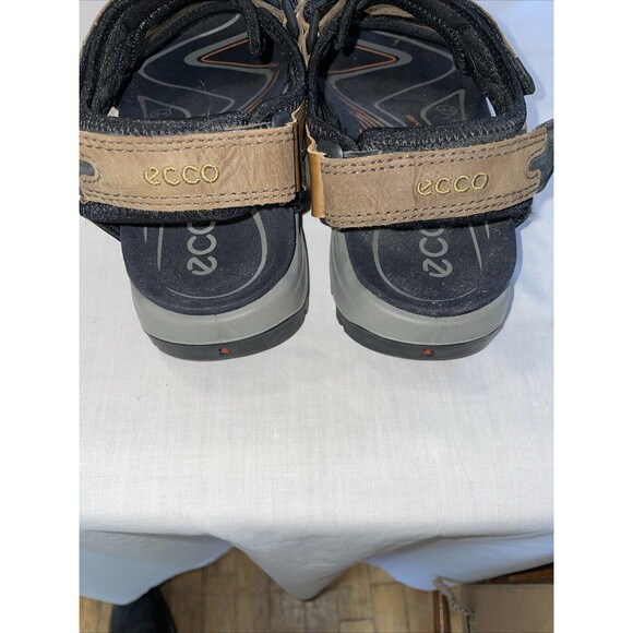 Ecco Men’s Strappy Sandals Sz 44 U.S. 11 M Brown Leather Hook & Loop Athleisure